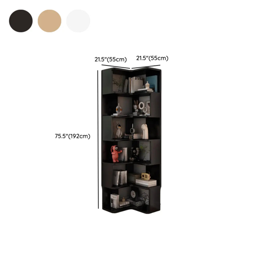 Bibliothèque d'angle profonde en bois avec dos ouvert pour le salon