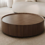 Table basse ronde élégante en bois marron avec rangement