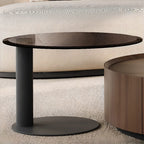Table basse ronde élégante en bois marron avec rangement