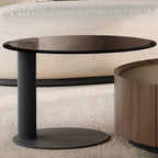 Table basse ronde élégante en bois marron avec rangement