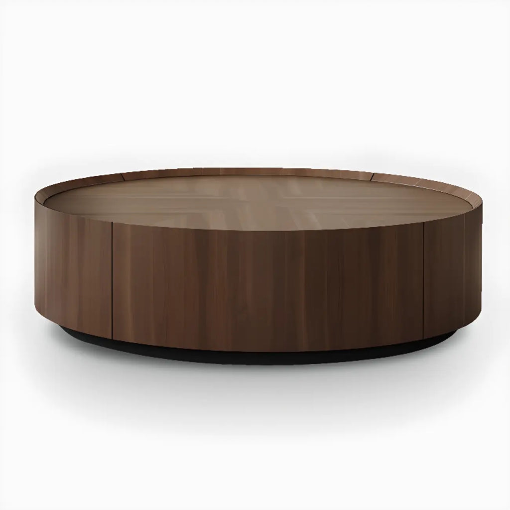Table basse ronde élégante en bois marron avec rangement