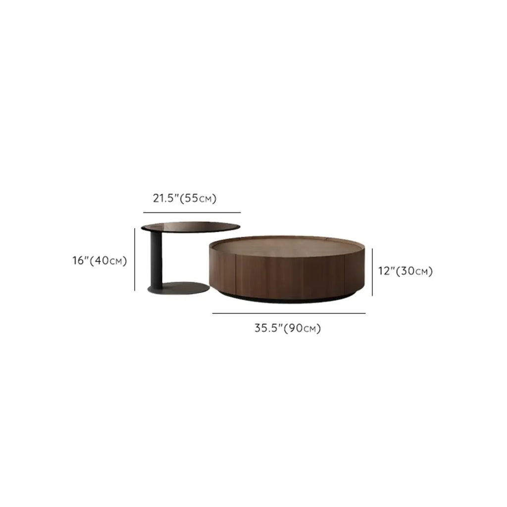 Table basse ronde élégante en bois marron avec rangement
