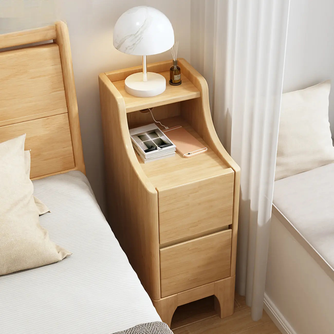 Table de chevet avec tiroir de rangement en bois naturel pour chambre à coucher