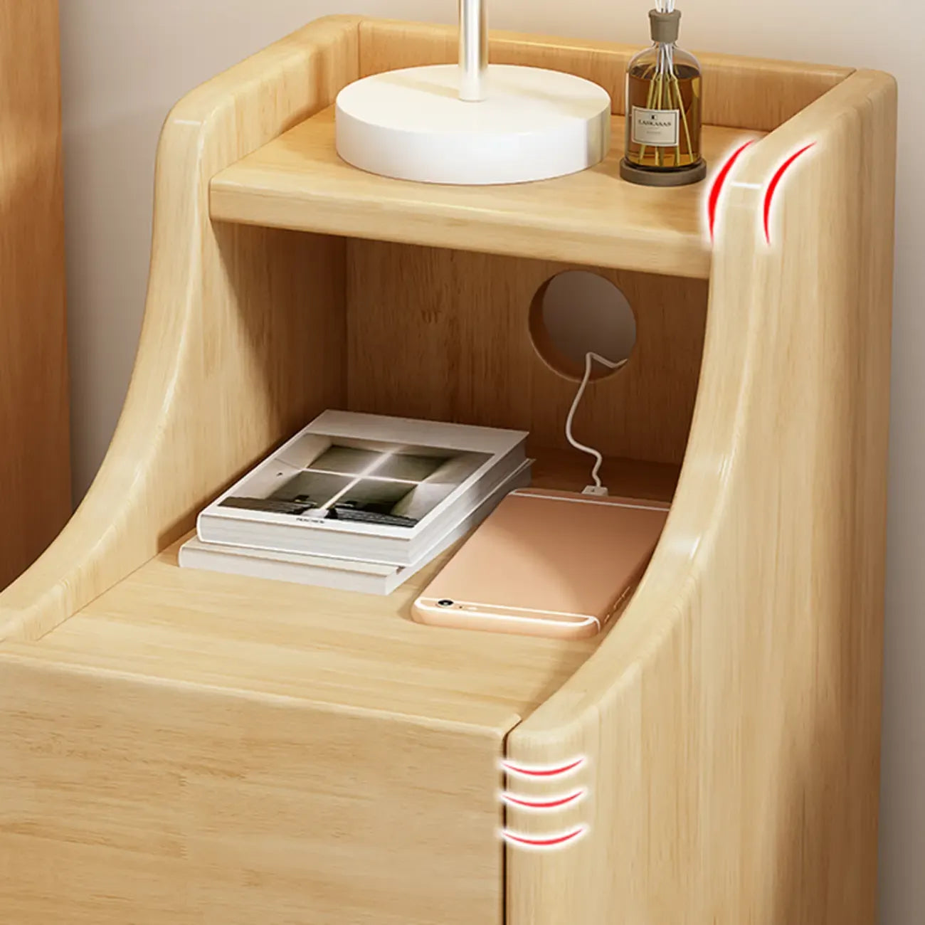 Table de chevet avec tiroir de rangement en bois naturel pour chambre à coucher