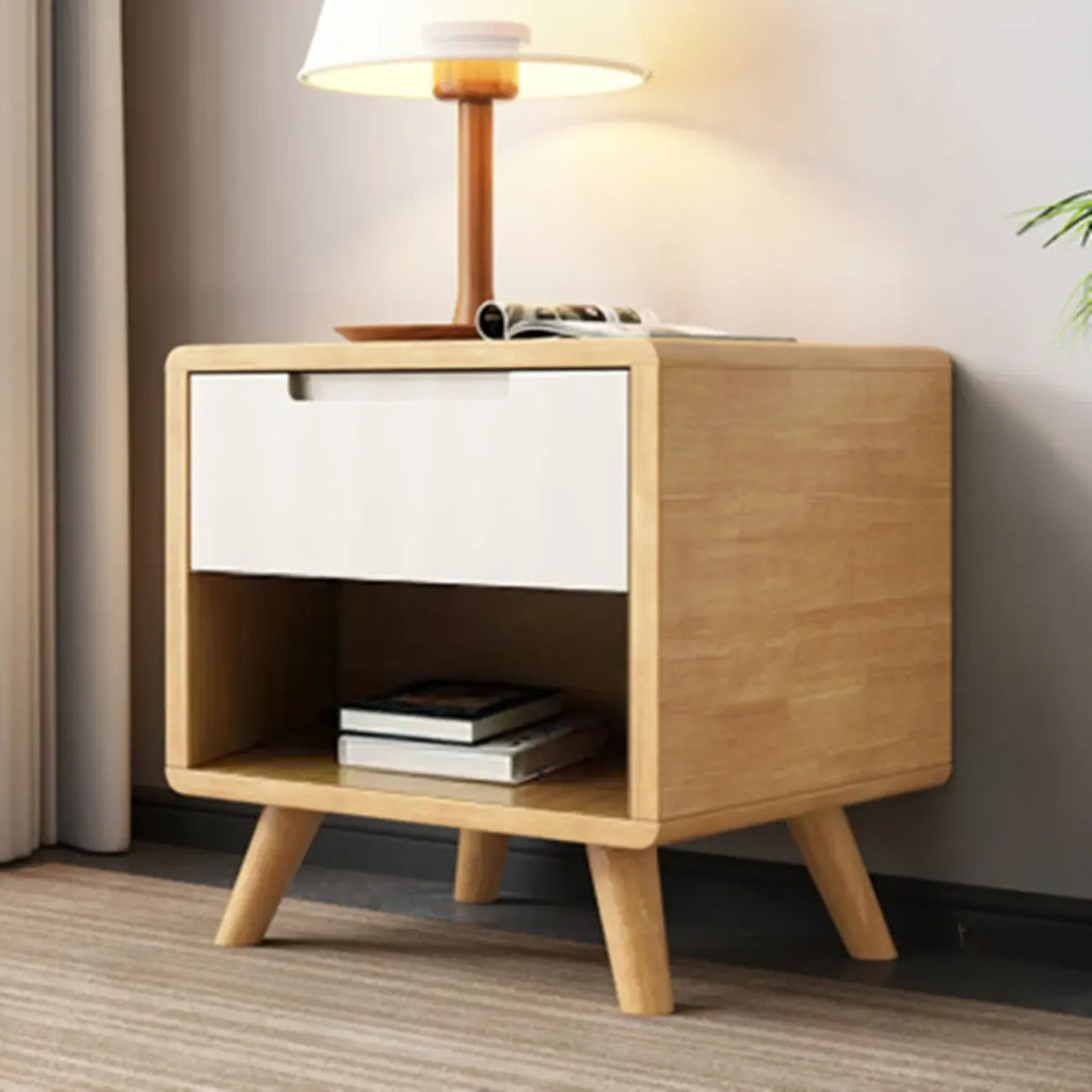 Table de chevet avec tiroir de rangement en bois naturel pour chambre à coucher