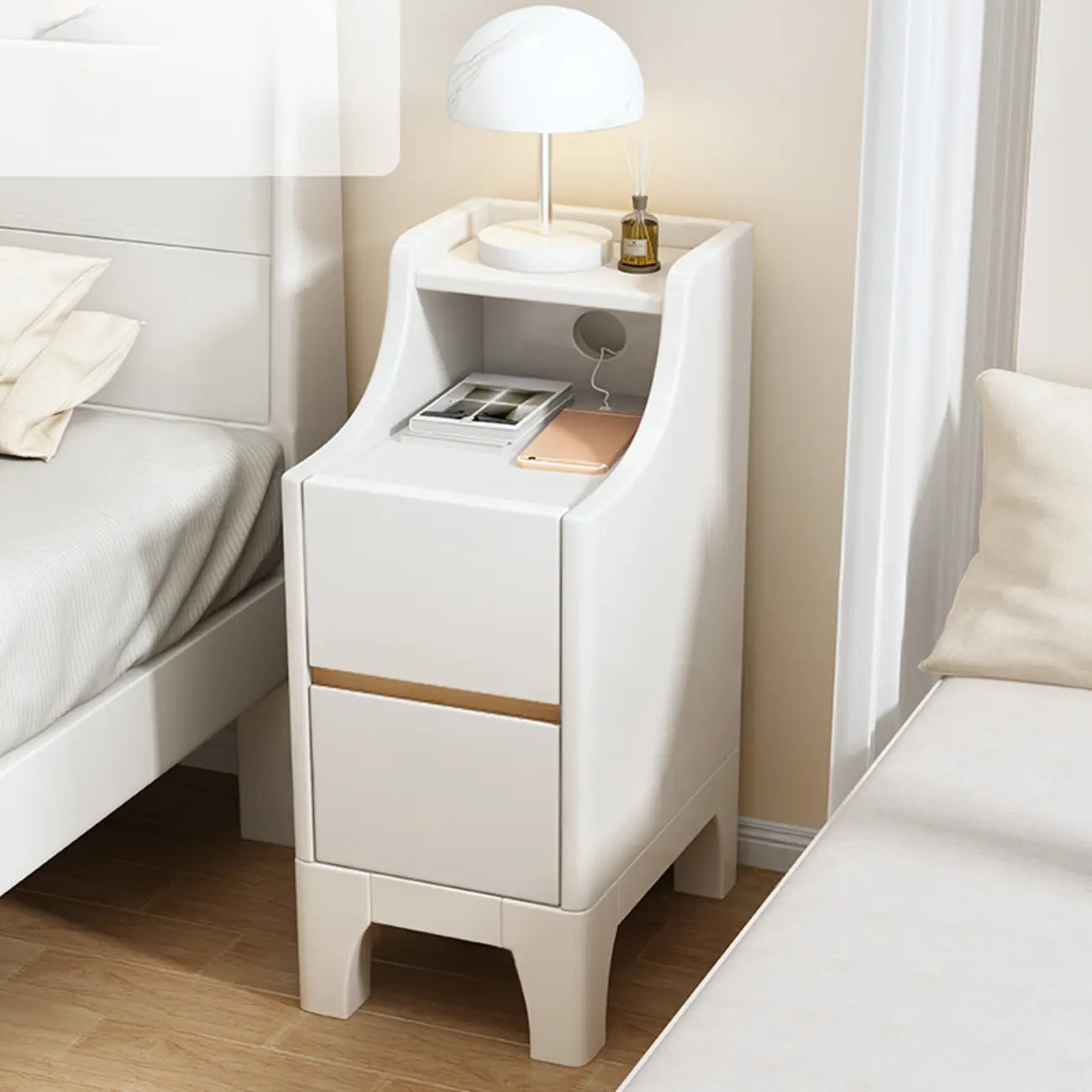 Table de chevet avec tiroir de rangement en bois naturel pour chambre à coucher