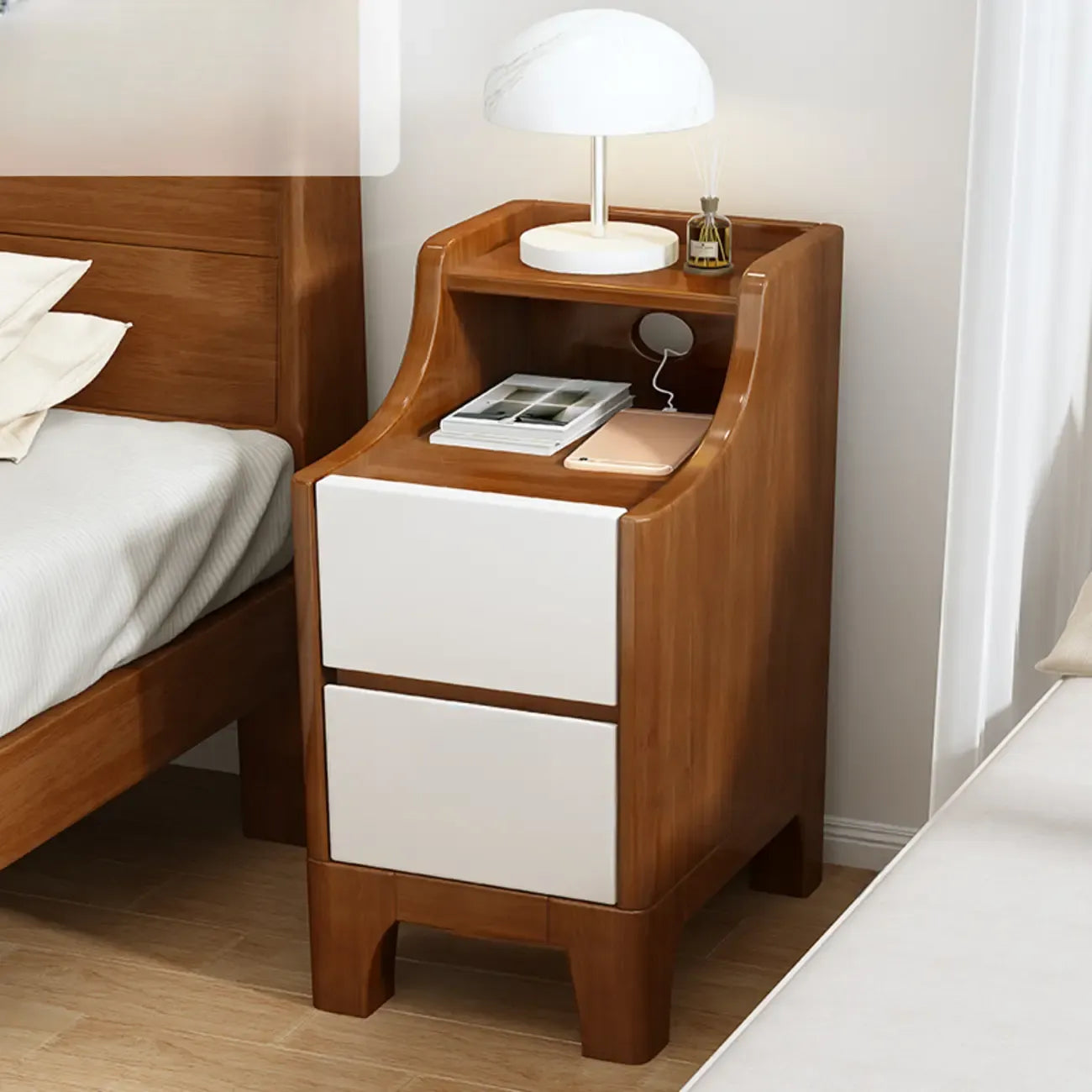 Table de chevet avec tiroir de rangement en bois naturel pour chambre à coucher