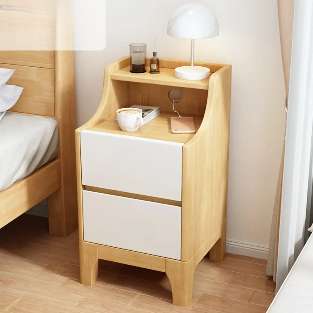 Table de chevet avec tiroir de rangement en bois naturel pour chambre à coucher