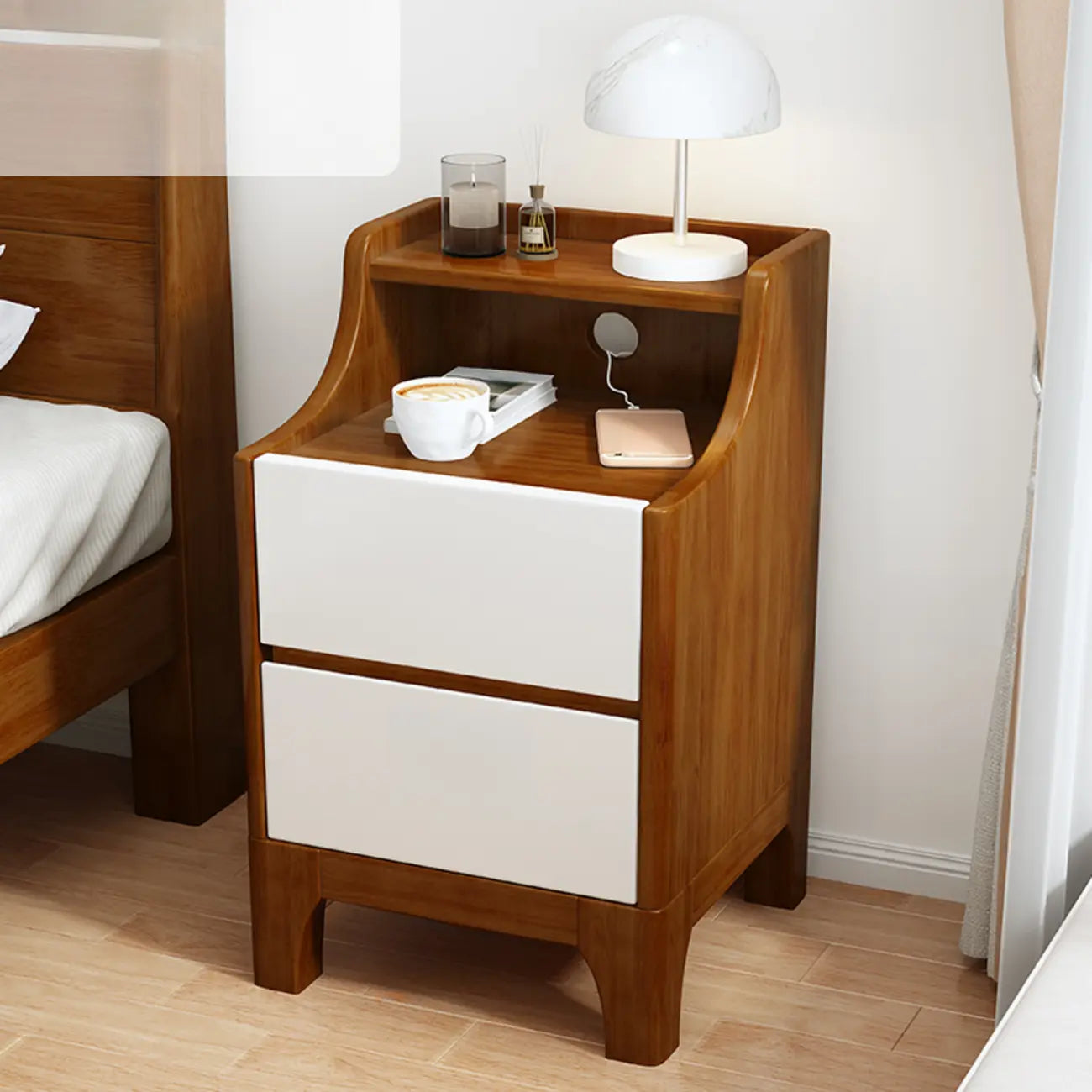 Table de chevet avec tiroir de rangement en bois naturel pour chambre à coucher