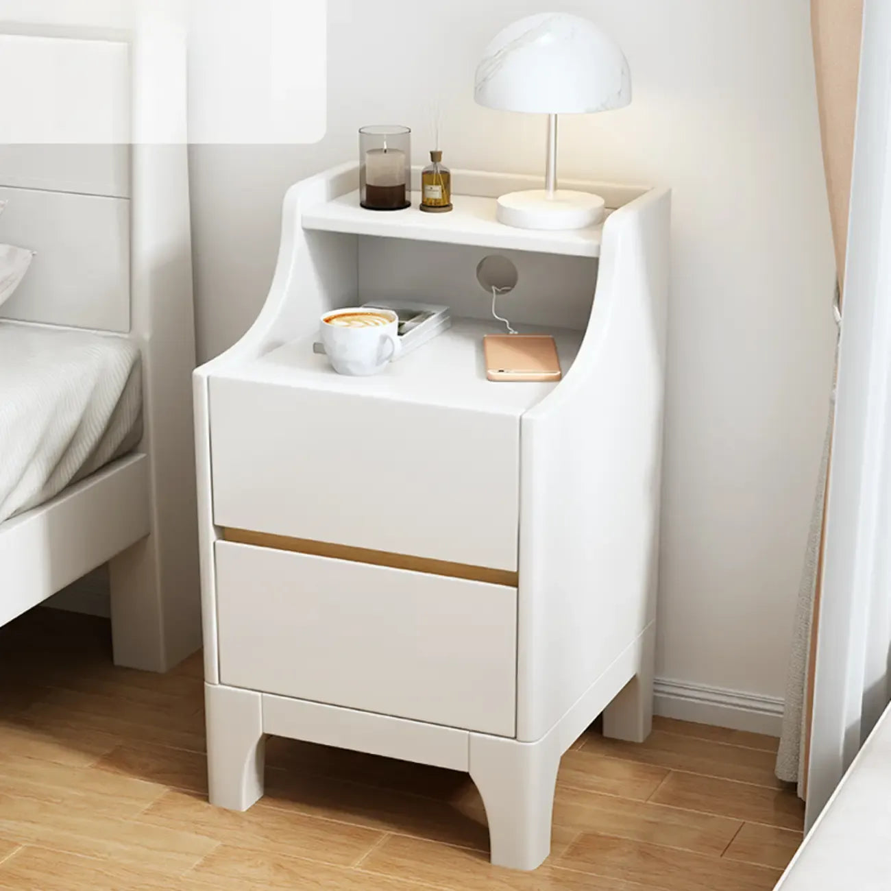 Table de chevet avec tiroir de rangement en bois naturel pour chambre à coucher