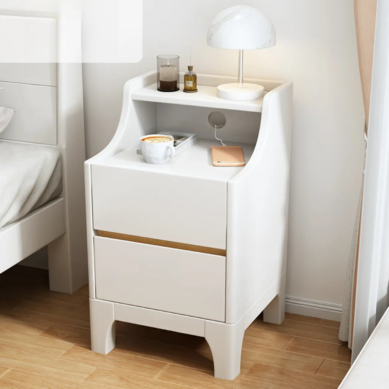 Table de chevet avec tiroir de rangement en bois naturel pour chambre à coucher