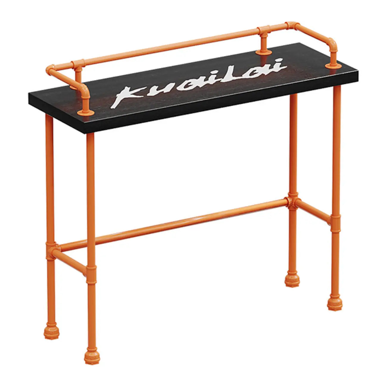 Tables de bar industrielles avec plateau en bois dur noir et structure orange