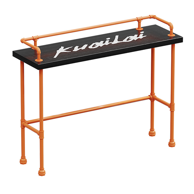 Tables de bar industrielles avec plateau en bois dur noir et structure orange