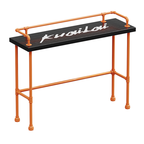 Tables de bar industrielles avec plateau en bois dur noir et structure orange