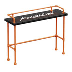 Tables de bar industrielles avec plateau en bois dur noir et structure orange
