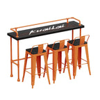 Tables de bar industrielles avec plateau en bois dur noir et structure orange