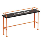 Tables de bar industrielles avec plateau en bois dur noir et structure orange