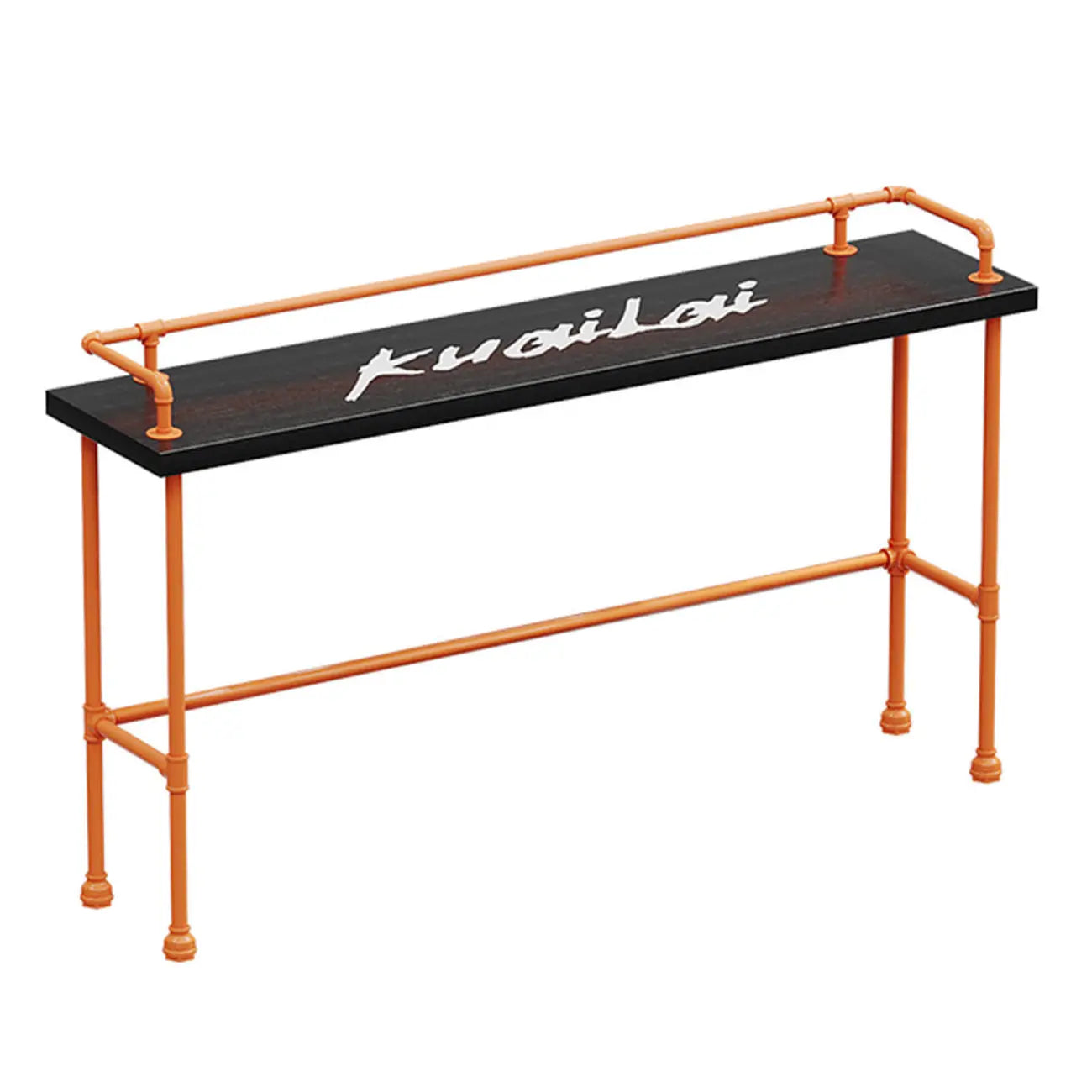 Tables de bar industrielles avec plateau en bois dur noir et structure orange