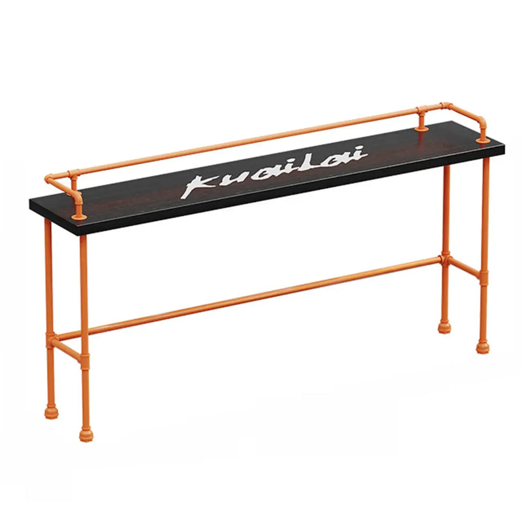 Tables de bar industrielles avec plateau en bois dur noir et structure orange