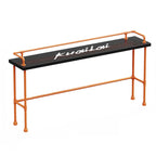 Tables de bar industrielles avec plateau en bois dur noir et structure orange