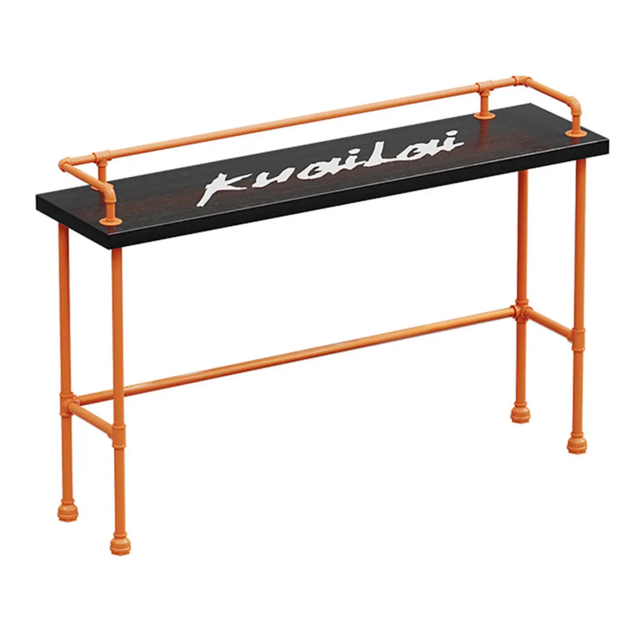Tables de bar industrielles avec plateau en bois dur noir et structure orange