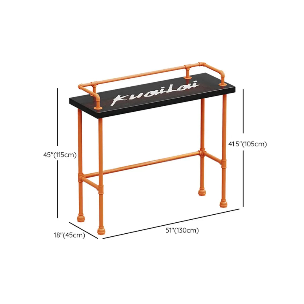 Tables de bar industrielles avec plateau en bois dur noir et structure orange