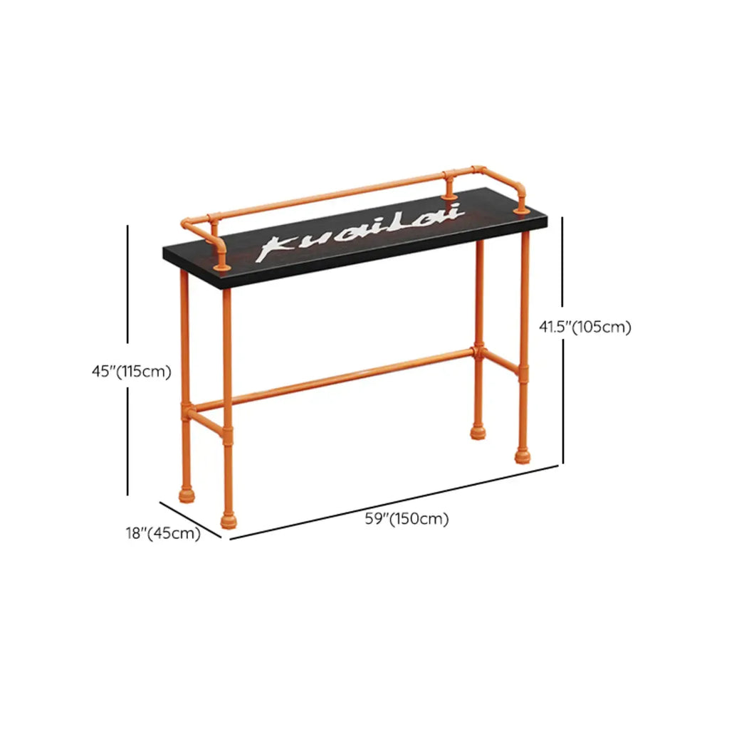 Tables de bar industrielles avec plateau en bois dur noir et structure orange