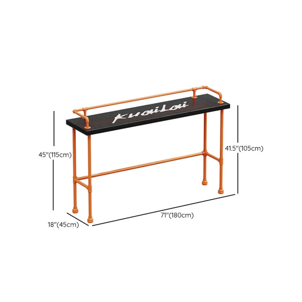 Tables de bar industrielles avec plateau en bois dur noir et structure orange