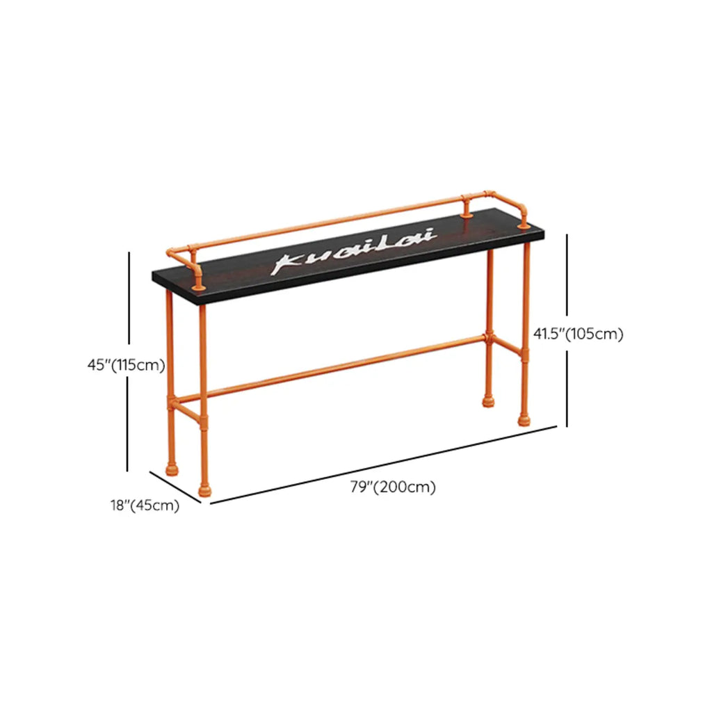 Tables de bar industrielles avec plateau en bois dur noir et structure orange
