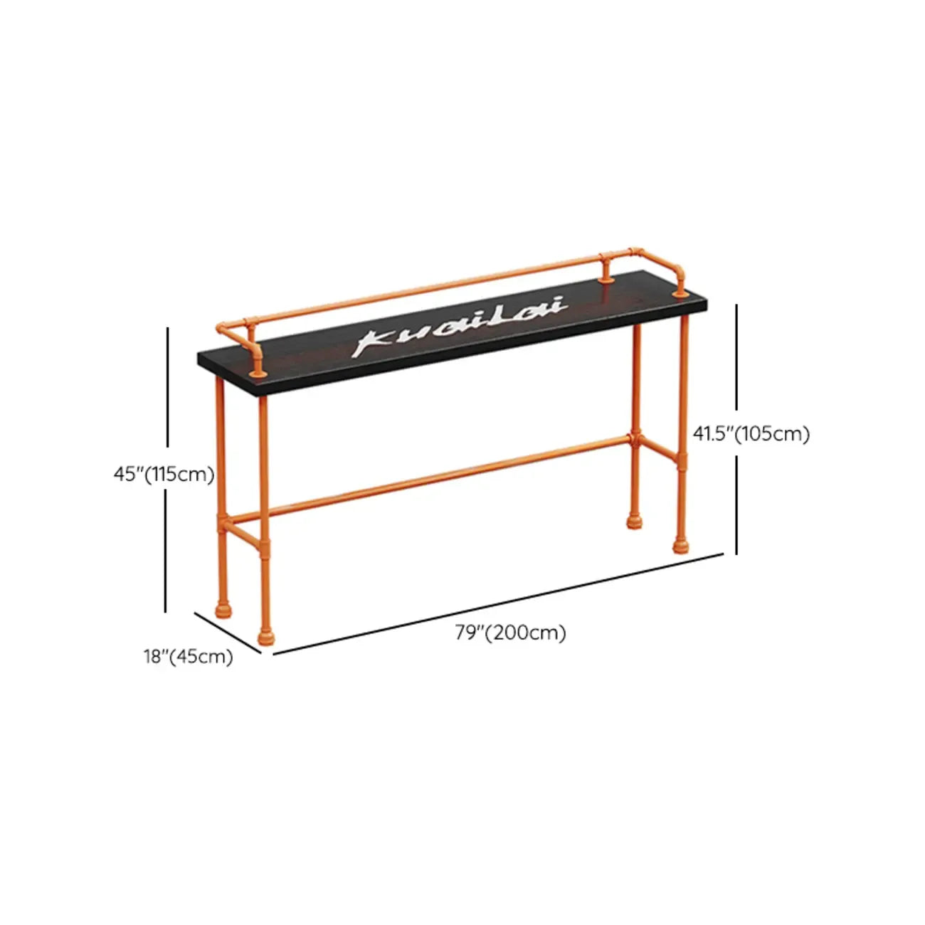 Tables de bar industrielles avec plateau en bois dur noir et structure orange
