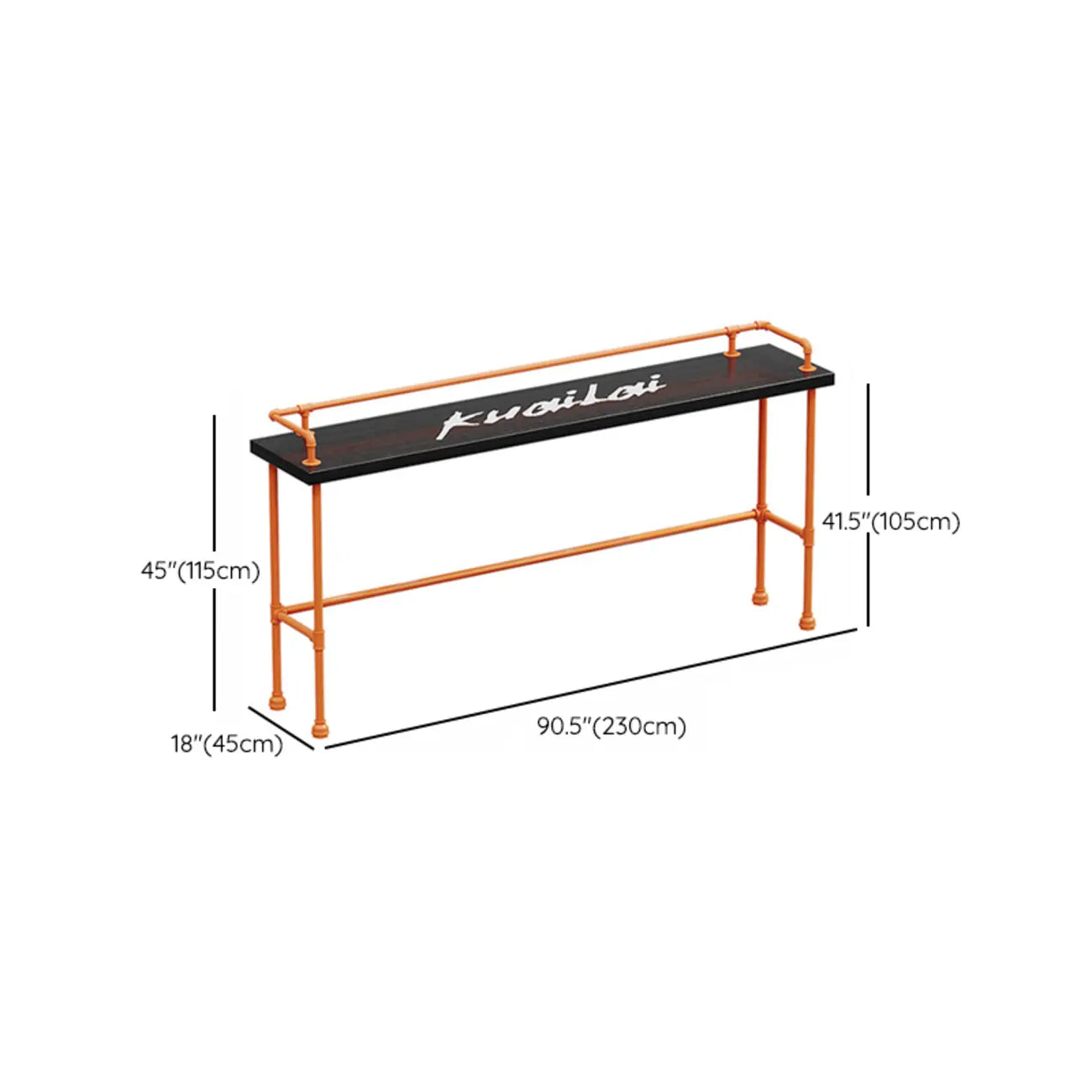 Tables de bar industrielles avec plateau en bois dur noir et structure orange