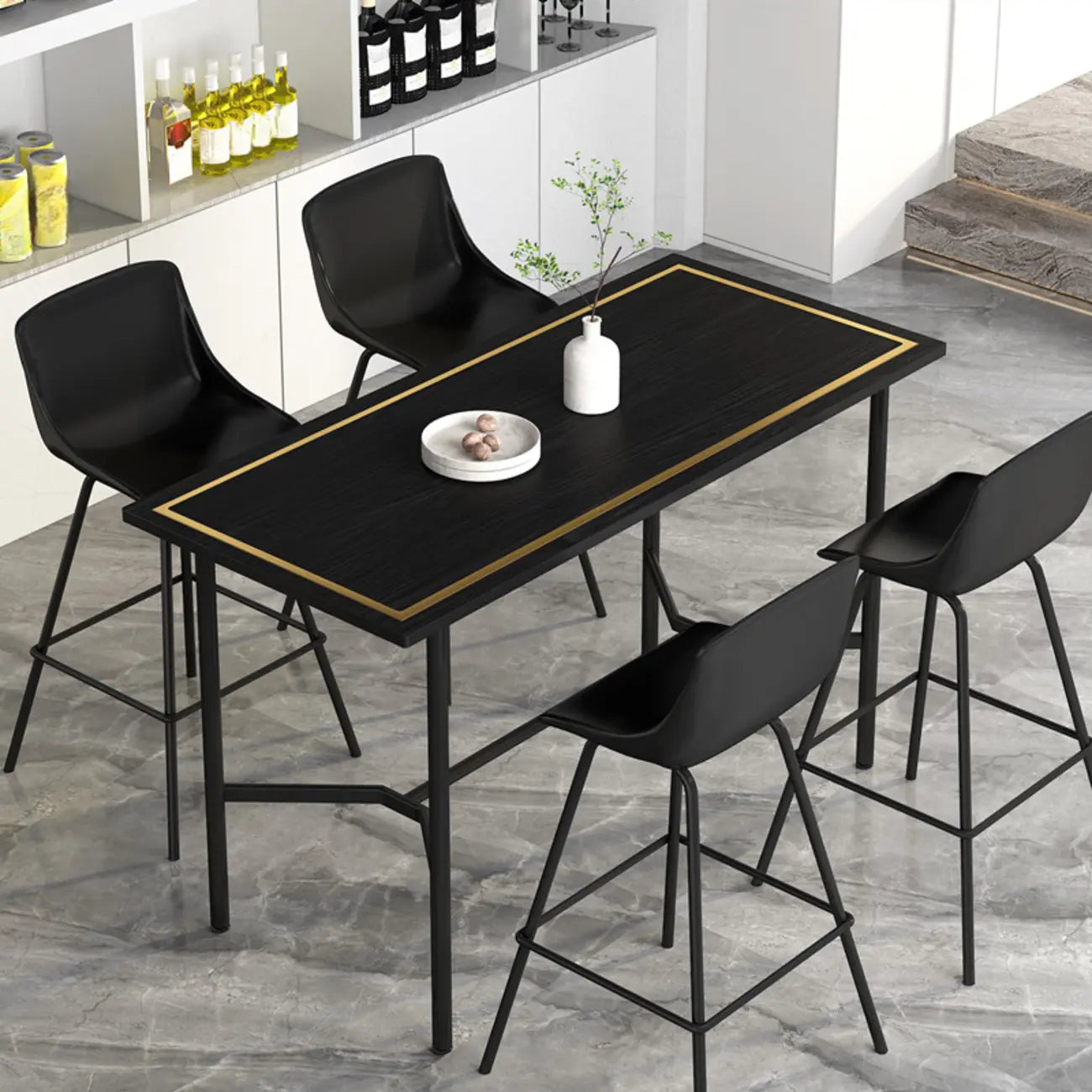Tables de bar rectangulaires luxueuses en bois noir et or