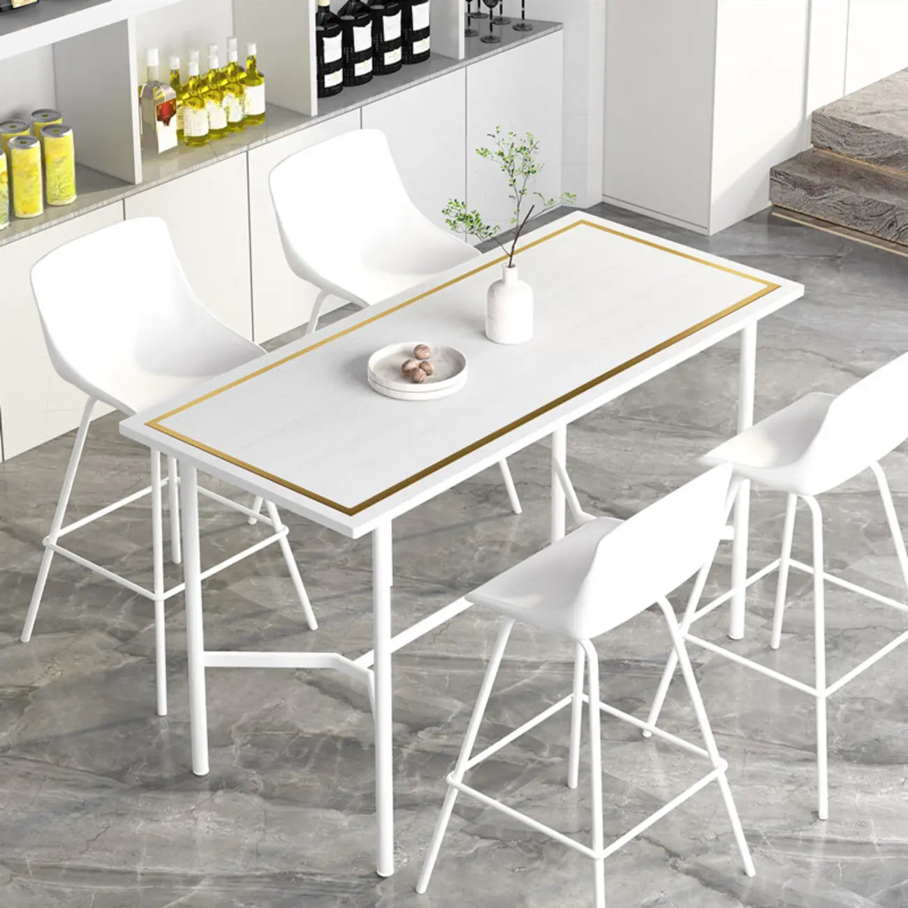 Tables de bar rectangulaires luxueuses en bois noir et or