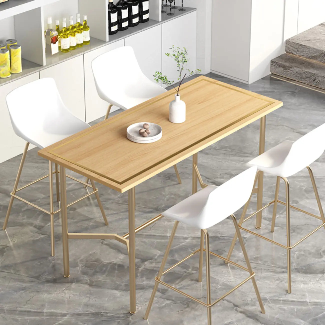 Tables de bar rectangulaires luxueuses en bois noir et or