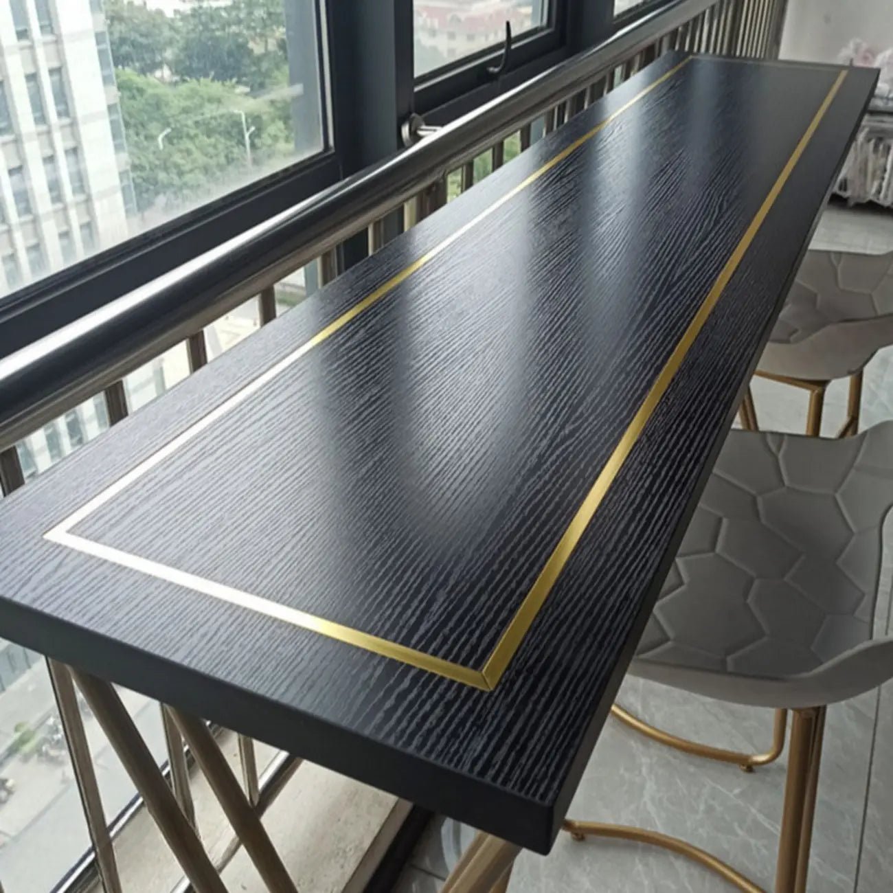 Tables de bar rectangulaires luxueuses en bois noir et or