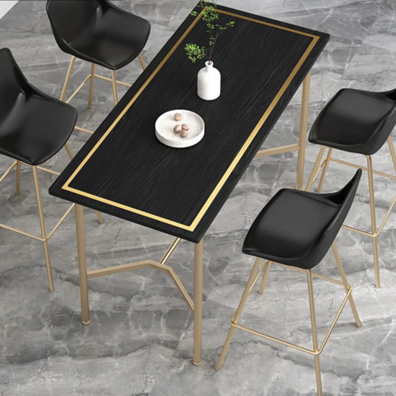 Tables de bar rectangulaires luxueuses en bois noir et or