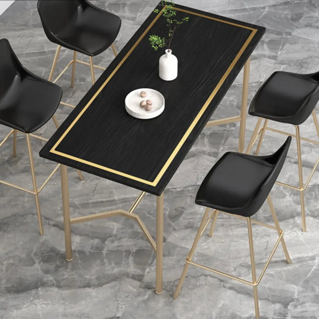 Tables de bar rectangulaires luxueuses en bois noir et or