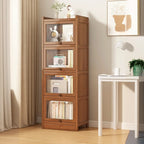 Vitrine moderne en bois brun avec façade en verre transparent