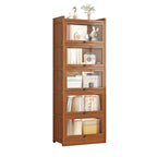 Vitrine moderne en bois brun avec façade en verre transparent