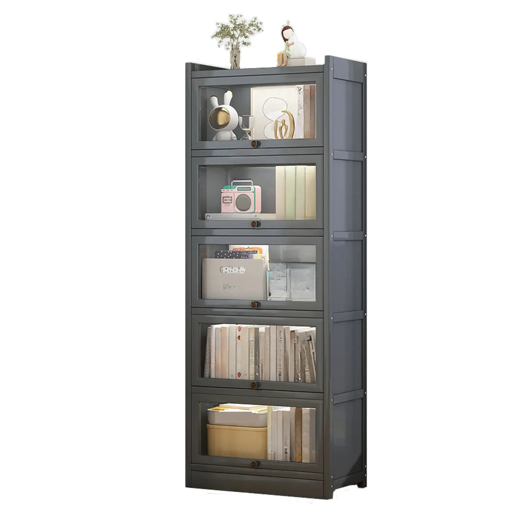Vitrine moderne en bois brun avec façade en verre transparent