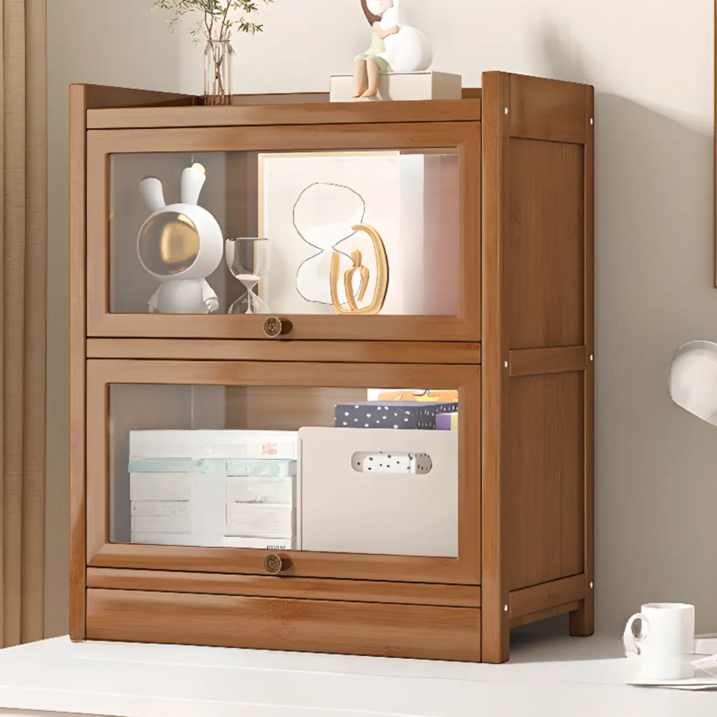 Vitrine moderne en bois brun avec façade en verre transparent
