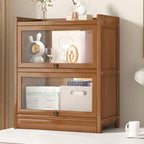 Vitrine moderne en bois brun avec façade en verre transparent