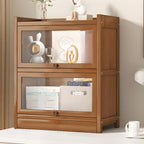 Vitrine moderne en bois brun avec façade en verre transparent