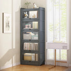 Vitrine moderne en bois brun avec façade en verre transparent