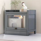 Vitrine moderne en bois brun avec façade en verre transparent