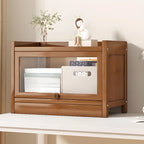 Vitrine moderne en bois brun avec façade en verre transparent