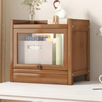 Vitrine moderne en bois brun avec façade en verre transparent