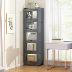 Vitrine moderne en bois brun avec façade en verre transparent