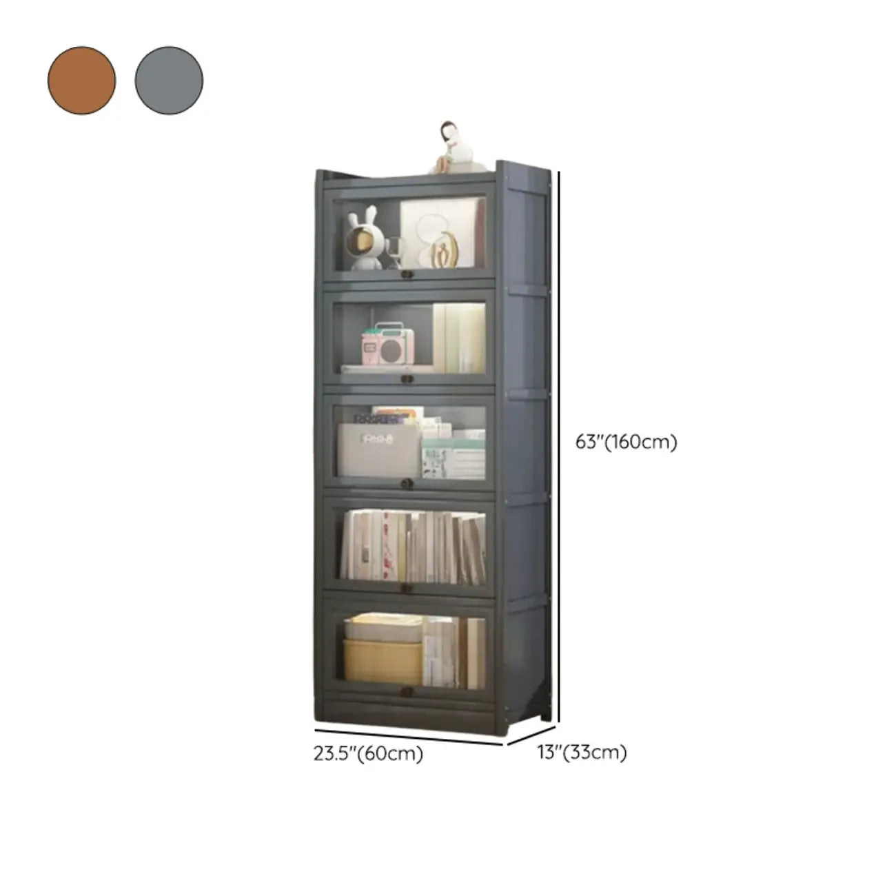 Vitrine moderne en bois brun avec façade en verre transparent