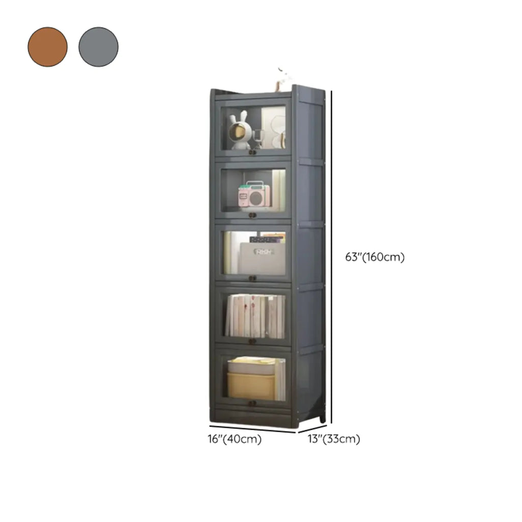 Vitrine moderne en bois brun avec façade en verre transparent